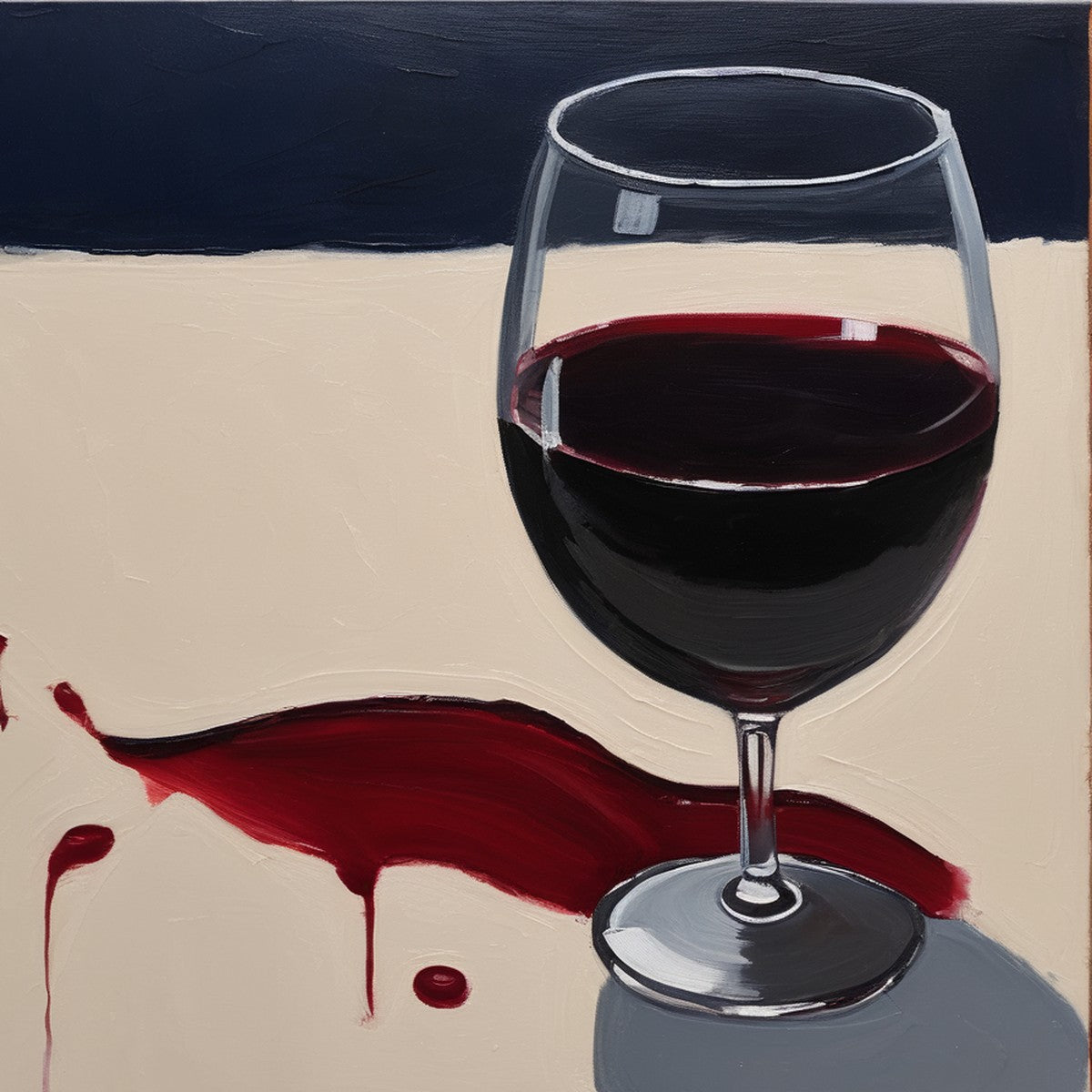 Painting of a wine glass and a red spill